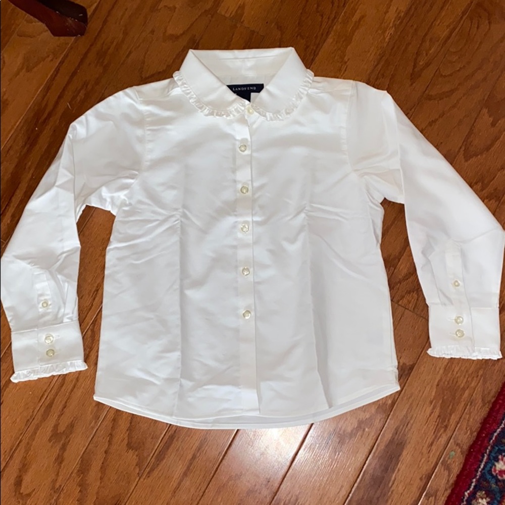 Lands End wht ruffle collar uniform shirt sz 6x